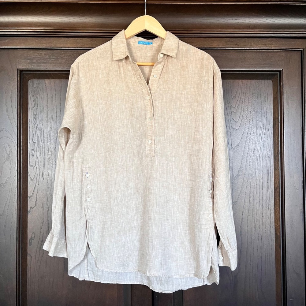 J MCLAUGHLIN Fallon 100% Linen Popover Womens Shirt Size XS Beige Quiet Luxury